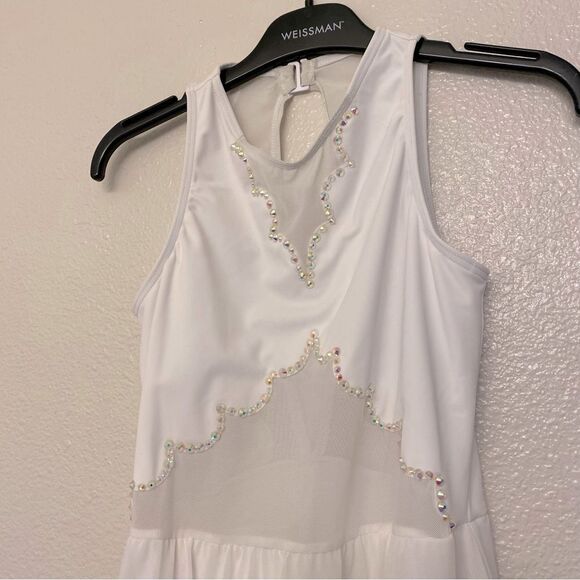 WEISSMAN solo custom Dance white Costume rhinestoned Scallop Hem Dress D10958 LC - Picture 4 of 15